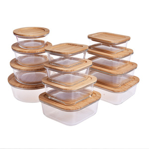 Plastic free borosilicate glass lunch box bamboo lid glass food container