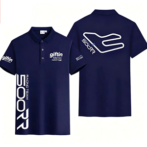 Factory Wholesale Retro American Style Racing Polo With Custom Chest & Sleeve Sponsor Logo, Breathable Performance Polo <b>For</b> Race - Product Image 2