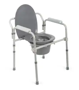 Commode Toilet Chair With Lid BA383 Steel Shower Chair With Toilet Cover Seat Pail Lid Bucket Toilet Chair Folding Commode