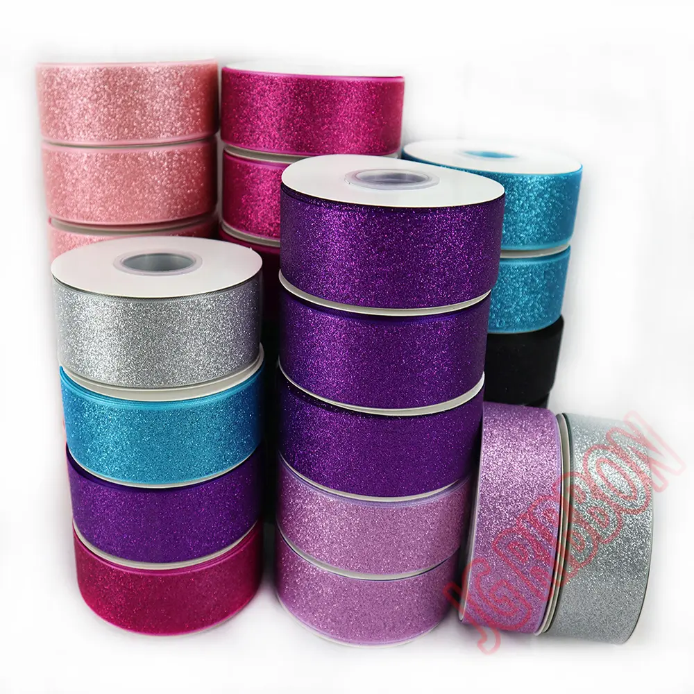 Diskon besar pita satin grosgrain glitter metalik 1.5 inci poliester grain kotor