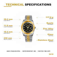 Montre-bracelet à quartz pour homme SKMEI 9418, cadran vert feuille de palmier, index en diamant de luxe, montre en acier inoxydable