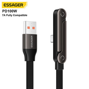 Câble de charge rapide 2 en 1 <span class=keywords><strong>ESSAGER</strong></span> ES-X78, support invisible, plat, tressé, chargeur PD 100W, USB vers Type C, câble de données - Product Image 1