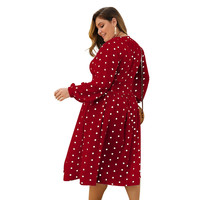 Robe en mousseline de soie à pois pour femmes, col en V, manches lanternes, longueur au sol, coupe trapèze, décontractée, grande taille, été