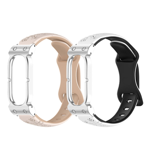 Rugged Armor Metal Bumper <b>Frame</b> Embossed Dual-Color Silicone Sport Watch Band Replacement Strap for Galaxy Fitbit Air - Product Image 2