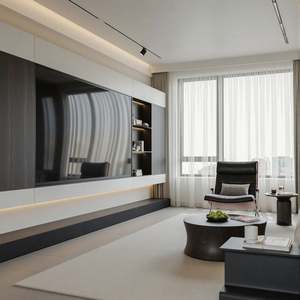 Contemporary Customizable High Wood Cabinet Modern Minimalist <b>TV</b> Background <b>Wall</b> Storage for Home Furniture Living Room - Product Image 2