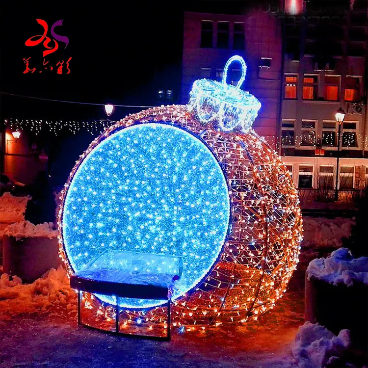 2023 Christmas decor 3d creative illuminated led lighting sphere shaped design motif lights decorative lighted ball for outdoor
