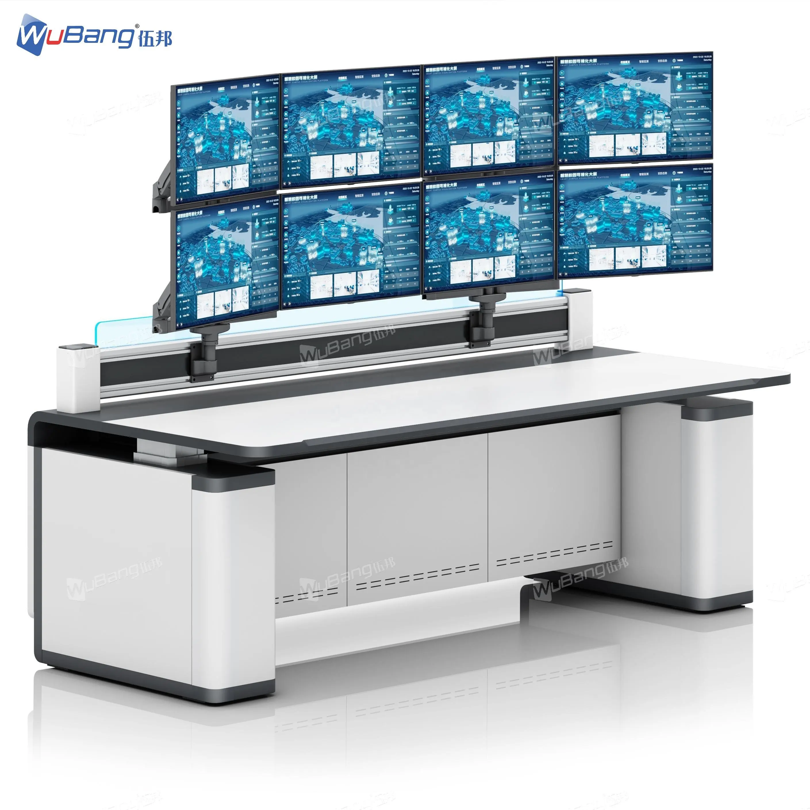 Solusi ruang kontrol Dual Motor mengangkat konsol CCTV Command Center meja kontrol operasi jaringan peralatan kamar