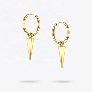 Moda al por mayor 18K chapado en oro joyería de acero inoxidable Unisex cónico puntiagudo gota pendientes de aro E201154 - Product Image 3