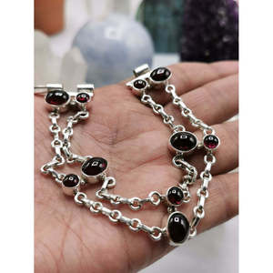 Pulsera con piedra de granate hecha en plata de ley 925, pulsera de granate de tamaño libre, regalo de Navidad, Día de la Madre, aniversario - Product Image 1