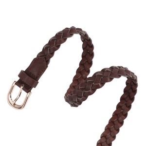Cinturón de cuero trenzado para hombre, color marrón oscuro, piel de vaca, hebilla de cobre, informal, para viajes al aire libre, cinturón duradero para la cintura - Product Image 4