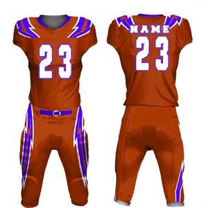 Ensemble de maillot et pantalon de football américain pour homme, col en V, manches courtes, uniforme respirant, imprimé sublimé marron et violet 23 - Product Image 1