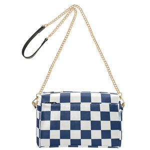 Blue Checkered Custom <b>Leather</b> Crossbody Bag for Women Shoulder Bags with Chain Strap <b>Purse</b> Shoulder Handbag with Zipper - Product Image 2