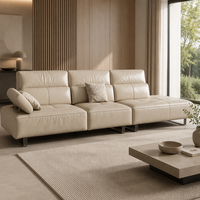 Canapé inclinable en cuir beige moderne 3 places, chaise longue rembourrée pour salon