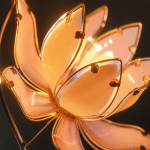 โคมไฟตั้งโต๊ะรูปดอกบัวสีชมพูสุดชิค ดีไซน์ดอกไม้แก้ว 3 หัวบนฐานชุบทอง ใช้หลอดไฟ E26 เหมาะสำหรับตกแต่งบ้านหรูหรา - Product Image 2