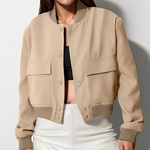 Kênh <span class=keywords><strong>S</strong></span>-3XL Hợp Thời Trang 2024 Mùa Thu Giản Dị Nút Xuống Varsity Áo Khoác Áo Khoác Với Túi Cho Phụ Nữ Đồng Bằng Máy Bay Ném Bom Áo Khoác - Product Image 3
