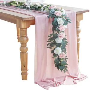 シフォンテーブルランナーピンクの素朴な結婚式のテーブルランナーエレガントなブライダルパーティーの装飾27x120インチガーゼランナー