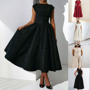 Pronto per la Spedizione Nuovo Abito Midi da Donna <span class=keywords><strong>Francese</strong></span> Monocolore a Linea A Senza Maniche con Schiena Scoperta Vita Alta Elegante per Ufficio e Feste - Product Image 2