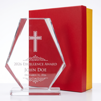 Trophée en cristal transparent personnalisé, nouveau design, grande surface de gravure, base en cristal transparent, récompense pour les réalisations professionnelles et l'excellence