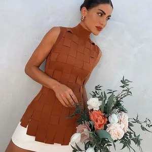 High Quality 2 Piece Set Women Dresses Unique Design Shear Block Bandage Dress