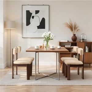 Chaise de salle à manger en bois de style nordique avec dossier rembourré en cuir/mouton ; couleurs personnalisées disponibles L042 - Product Image 3