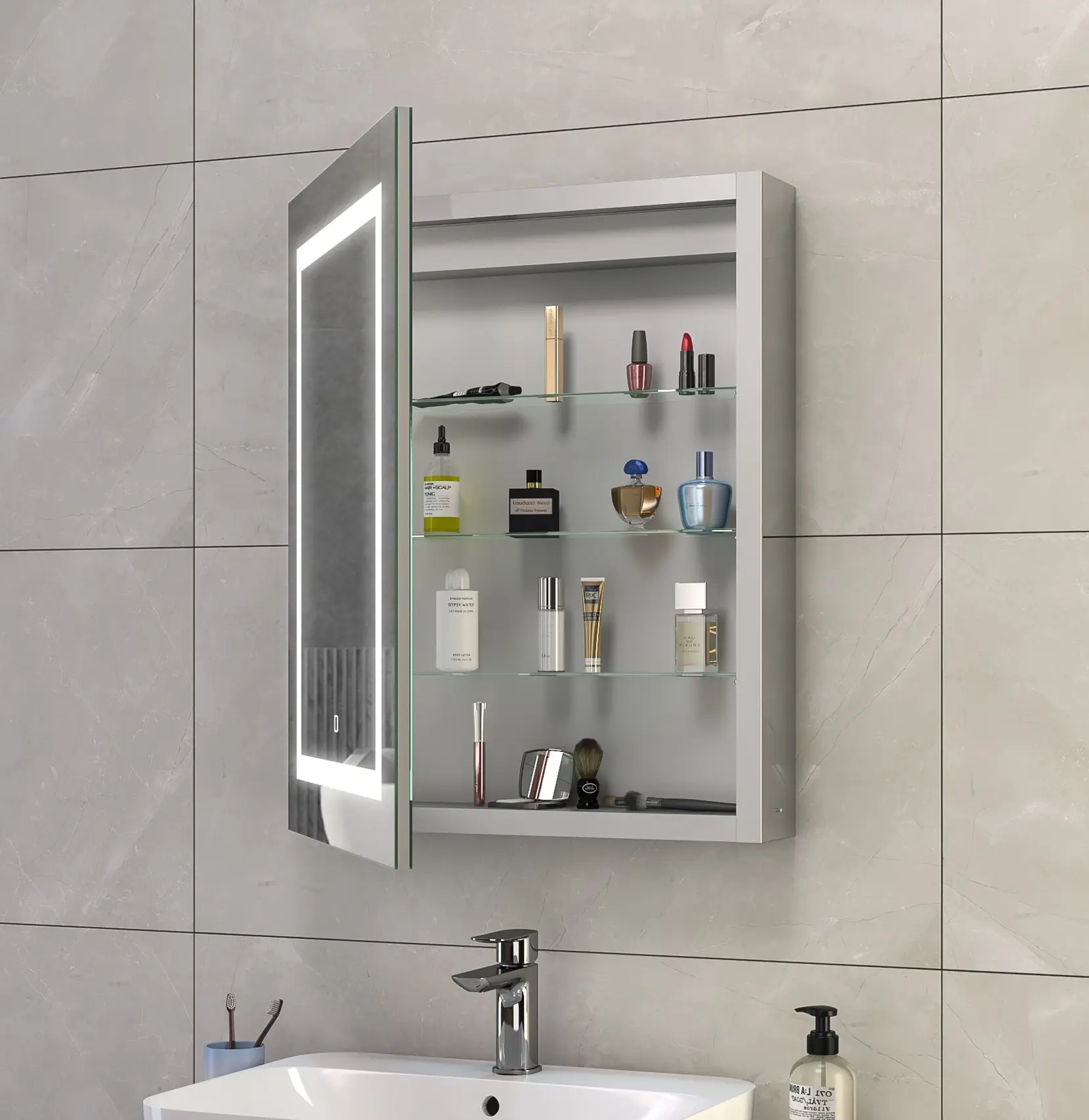 Excellente durabilité, armoire à miroir éclairée à Led, armoire à médicaments de salle de bain intelligente