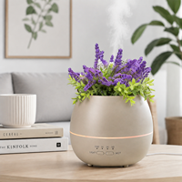 Diffuseur d'arômes pour plantes et fleurs 180 ml, diffuseur d'arômes au sel de l'Himalaya, flamme réaliste avec minuterie et brume nano, réglage de l'arôme pour la maison