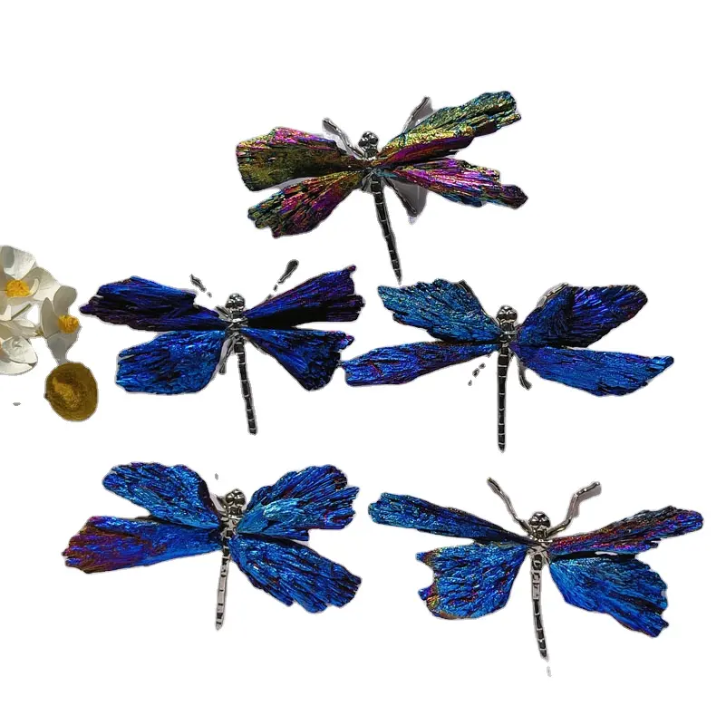 หินทัวมาลีนธรรมชาติออร่าสีน้ำเงินแมลงปอรักษาสัตว์แกะสลัก