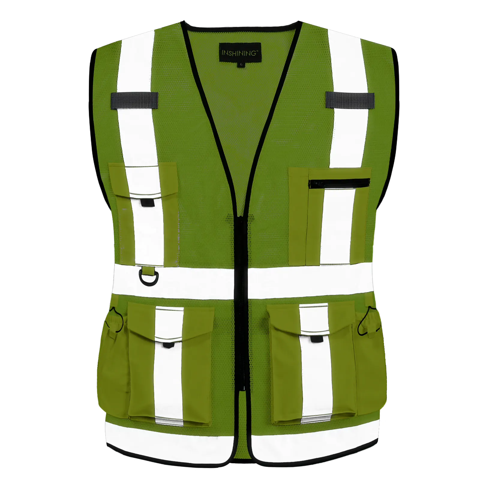 Yüksek Vis özel giyim toptan erkekler için cepler ile fosforlu iş kıyafeti güvenlik yelek inşaat