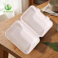 Boîte à lunch compostable et biodégradable SUMKOKA 600ml en bagasse de canne à sucre naturelle, emballage en pulpe de bagasse, boîte à burger
