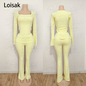 <span class=keywords><strong>Abbigliamento</strong></span> <span class=keywords><strong>Donna</strong></span> Invernale Sexy Moda Streetwear Top a Maniche Lunghe Pantaloni a Zampa Set Loungewear <span class=keywords><strong>Donna</strong></span> Due Pezzi - Product Image 2