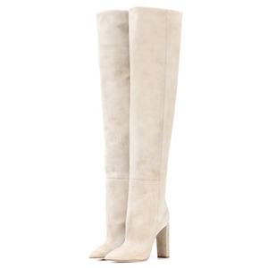 Nouveau design de bottes à talons épais pour femmes, bottes longues à talons hauts en daim et bout pointu - Product Image 3