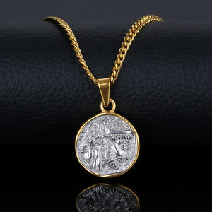 Ciondolo Zeus in Acciaio Inossidabile da 20mm, Gioielli da Uomo, Collana Zeus Greca Antica con Moneta Rotonda Bicolore - Product Image 2
