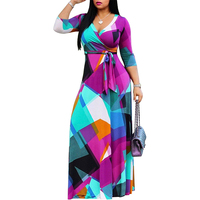 2024 personnalisé grande taille Maxi robe pour femmes vêtements pour femmes col en v 3/4 manches Boho décontracté élégant été longue robe d'été