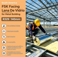 Laine de verre non inflammable UL723 Classe A FSK pour l'Amérique du Sud, rouleau de 140 mm R329, isolation en laine de verre