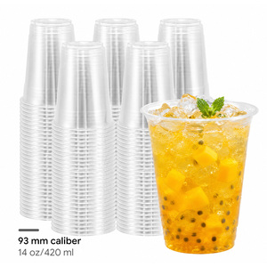 Gobelet jetable transparent en PET de 93 mm, 14 oz, avec couvercle hermétique, sans BPA, pour boissons froides, café glacé, bubble tea, jus, vente en gros, OEM - Product Image 1