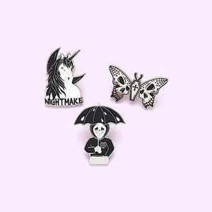 Vintage Cartoons Enamel Pin Unicorn Butterfly Umbrella Black White Brooch Clothes Backpack Collar Badge Jewelry Gift for Friends