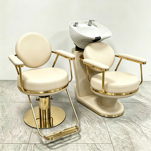Fauteuil de lavage portable haut de gamme au design personnalisé, avec bac en céramique, base plaquée or et revêtement en cuir PU - Product Image 4