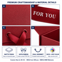 Boîte cadeau style livre rouge avec ruban, en carton rigide, poignée en ruban satiné, impression CMJN, couleur unie, logo personnalisé, OEM ODM, cadeau d'entreprise