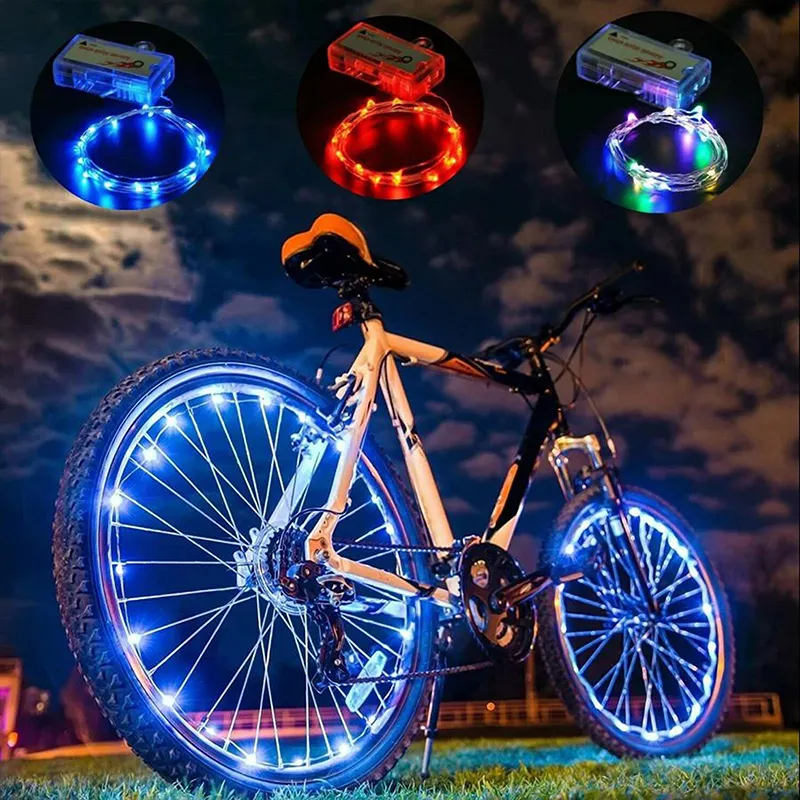 Colorful waterproof bike wire string flashlight warning bicycle wheel lights 20 led string bicycle led lights tire spoke light
