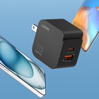 Chargeur rapide LDNIO Q2 33W double port USB C QC3.0 PD avec câble Type C, prise US EU UK pour téléphone portable