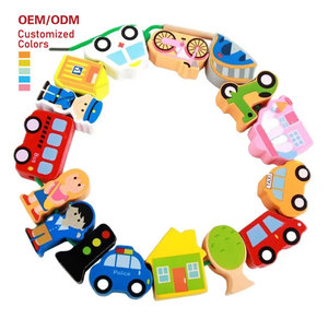 Blocchi di Legno Personalizzati per il Traffico e <span class=keywords><strong>la</strong></span> <span class=keywords><strong>Fattoria</strong></span>, Giocattoli Educativi con Perline Filettate per l'Abbinamento dei Colori per Bambini e Bambine - Product Image 1
