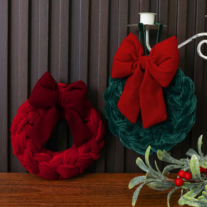 LINGKAI 15cm Velvet Braided <b>Christmas</b> Wreath Bow Xmas Wreath Hanging Pendant Ornament for Door <b>Tree</b> Holiday Decor - Product Image 5