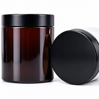Bocaux en plastique PET ambré avec couvercle à vis noir, protection UV, conteneur cosmétique pour crème de soin de la peau, gommage corporel et facial