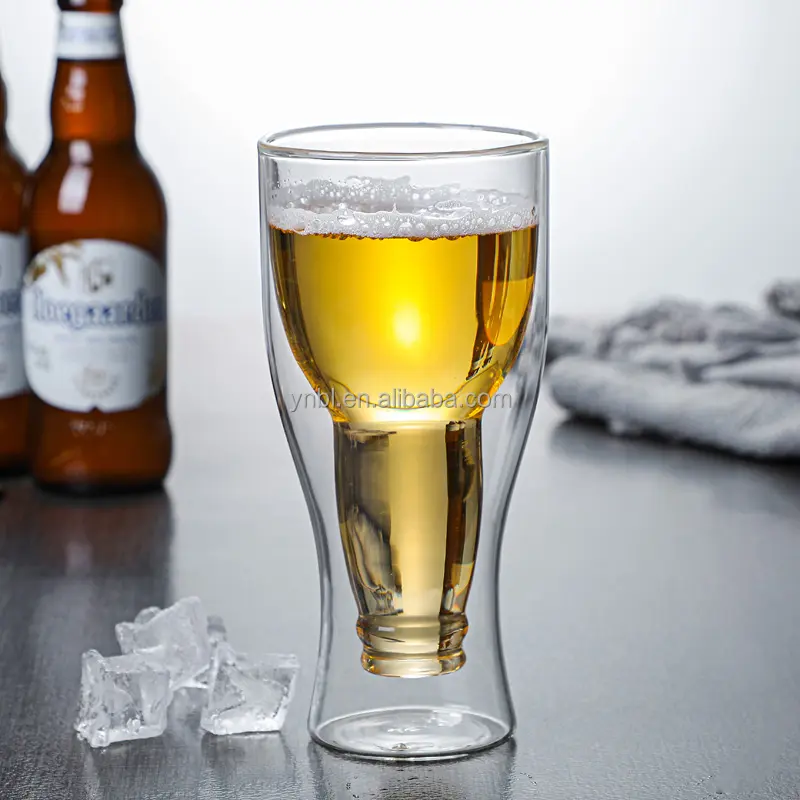 Verres à bière Tasses de pub isolées à double paroi transparentes La conception à l'envers peut contenir une bouteille de bière pleine Verre congelable Capacité de 13.5 oz