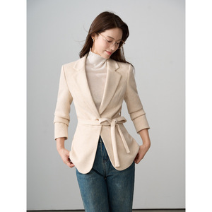 Women's Slim Fit Blazer Three Quarter Sleeve With Belt Casual Style For Spring Autumn 2025 Anti-Wrinkle Gray - Product Image 3