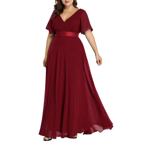 Custom Plus Size Chiffon Maxi Dresses A-Line Formal Elegant Short Sleeve Evening Party Long Dresses Women