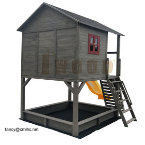 Maison de jeux en bois de sapin noir et rouge, 5 pièces, boîte à <span class=keywords><strong>sable</strong></span> coulissante, échelle d'escalade - Product Image 5