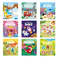 Nuevas llegadas al por mayor: Libro de pegatinas personalizado reutilizable de tapa dura con animales y dinosaurios, juguetes educativos silenciosos para niños pequeños