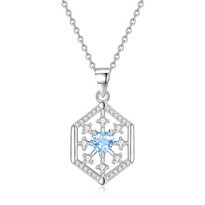 Collar con Colgante de Copo de Nieve de Cristal con Corte de Corazón, Plata de Ley 925, Piedra Natural de 5mm, Joyería de Diseño - Product Image 1