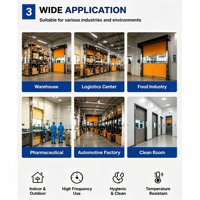 Porte roulante automatique industrielle en PVC haute vitesse avec conception anti-humidité pour entrepôts, salles blanches et ateliers en Asie du Sud-Est